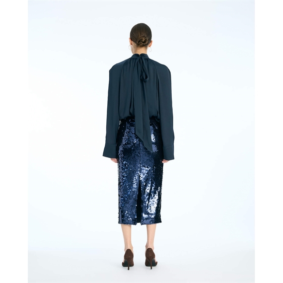 Rotate Satin Bow Skjorte, Sky Captain